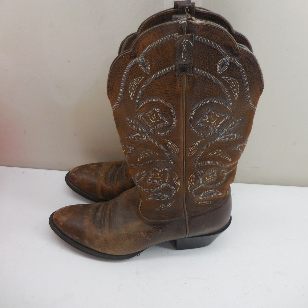 Ariat Heritage Western Boots Womens 9.5 B Brown Leather Floral Stitch 15708